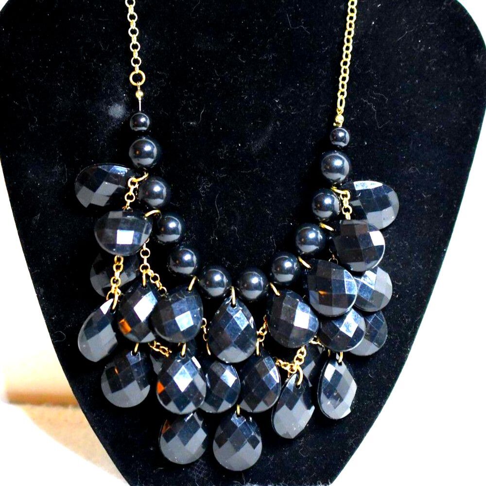 Gothic Statement Boho Beveled Teardrop Acylic Beaded Gold Tone Chain Necklace